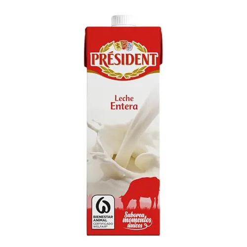 Président ▫️ Leite Presidente Integral, Leite Natural da Galiza, Fonte de cálcio e proteínas, sem glúten, bem-estar animal, embalagem de 6 x 1 L 4