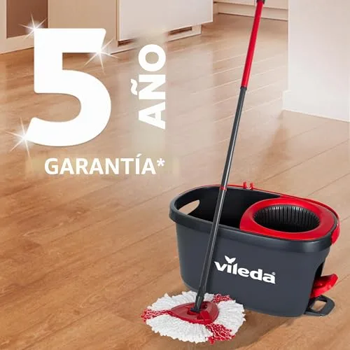 Vileda ▫️ Turbo, Conjunto de esfregona giratória e balde com pedal, Preto e Vermelho 6
