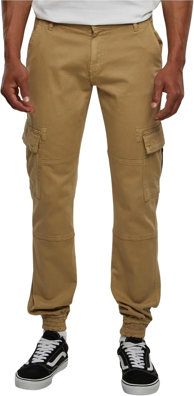 Urban Classics ▫️ Calças Cargo Washed para homem, pretas, 98% algodão, 2% elastano, largas