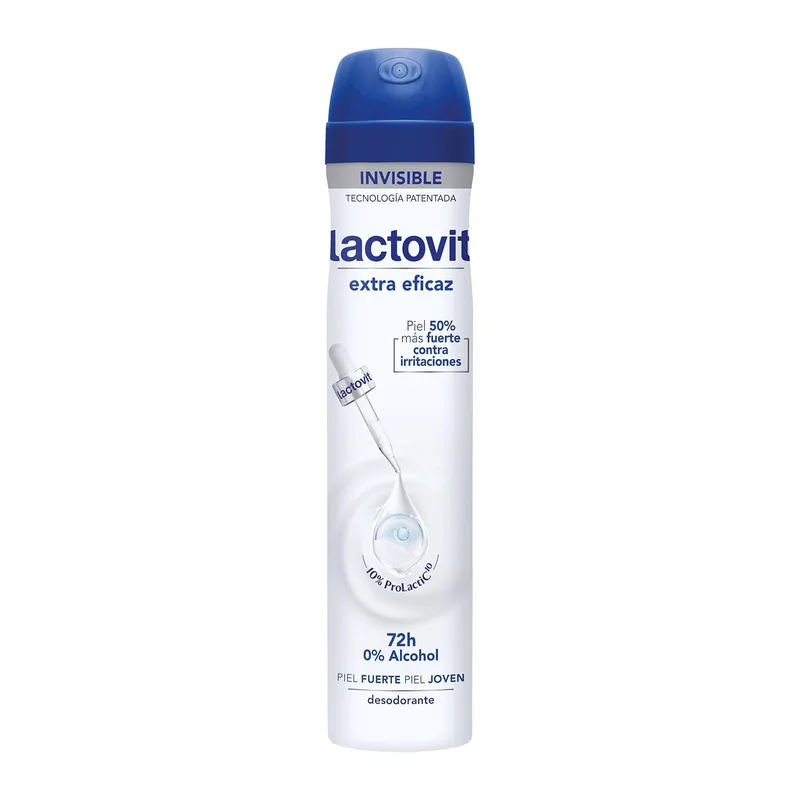 Lactovit ▫️ Desodorizante Extra Eficaz com Microcápsulas Protect, 0% de álcool, anti-irritações e eficácia de 72 horas.