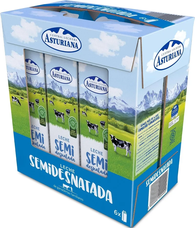 Central Lechera Asturiana ▫️ CLA Leite Semidesnatado Embalagem de 6 x 1 L
