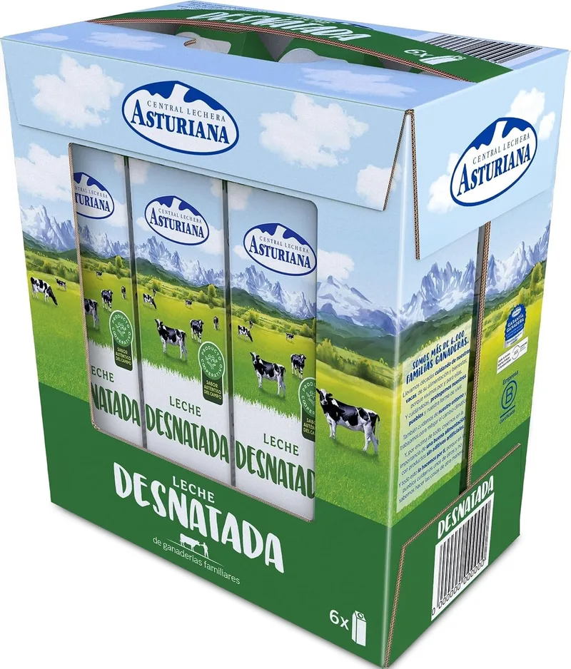 Central Lechera Asturiana ▫️ CLA Leite Desnatado Embalagem de 6 x 1 L