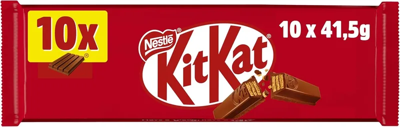 KIT KAT ▫️ KitKat Biscoito com cobertura de chocolate de leite (67,2%) - Embalagem de 10 x 41,50 gr - Total: 415 gr