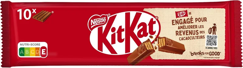 KIT KAT ▫️ KitKat Biscoito com cobertura de chocolate de leite (67,2%) - Embalagem de 10 x 41,50 gr - Total: 415 gr