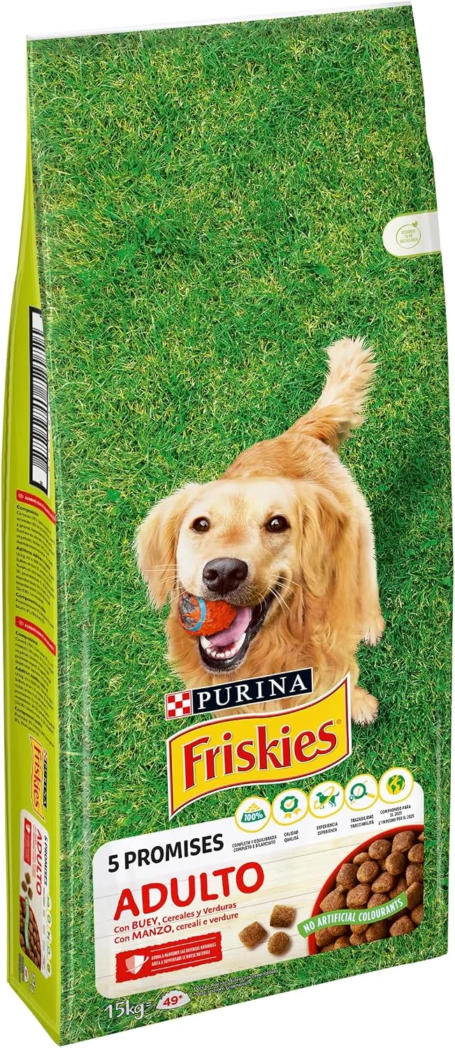 Friskies ▫️ Ração para cães adultos com carne de boi e vegetais, 15 kg