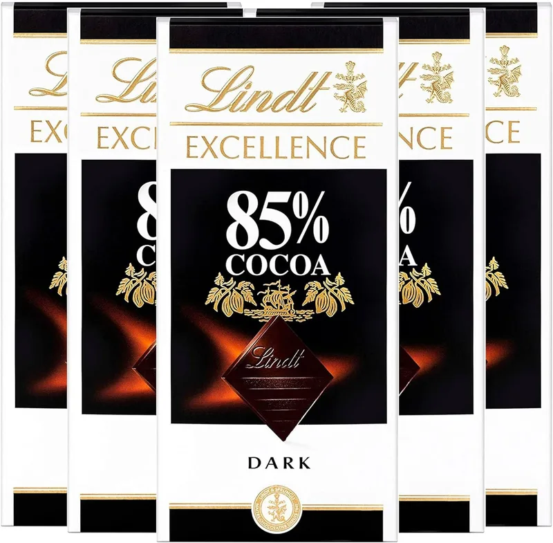 Lindt ▫️ Chocolate EXCELLENCE 85%, barra de chocolate puro, chocolate preto aromático, extra fino, delicado e intenso, 100g, embalagem de 5 unidades