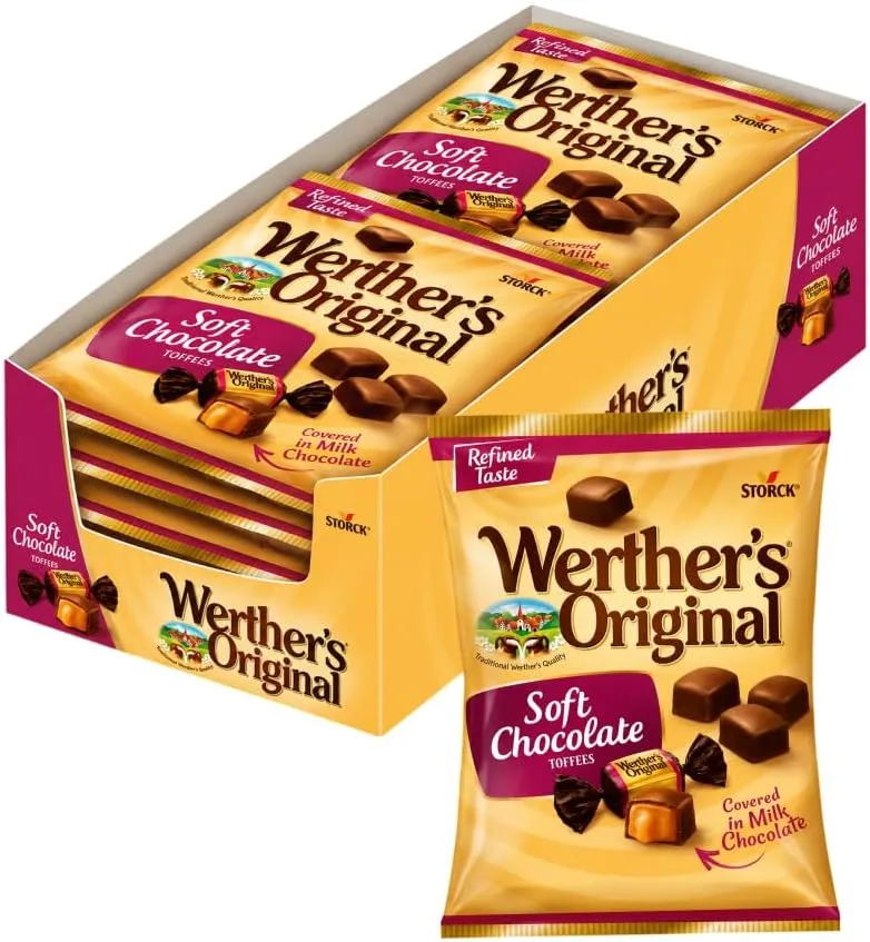 Werther's Original ▫️ Caramelos Toffee Macios com Manteiga e Natas, Cobertos de Chocolate - Embalagem de 15 x 120 g - Sem glúten e adequados para vegetarianos - Ideais para petiscar, oferecer e partilhar