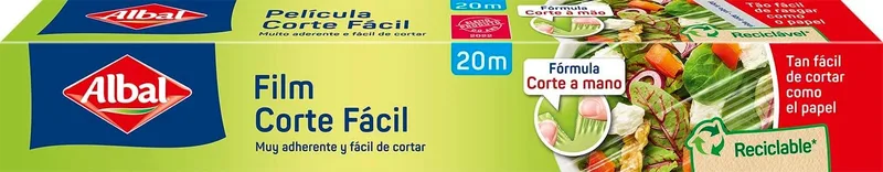 Albal ▫️ Película Easy Cut, Película aderente de cozinha, Alta resistência, Alta aderência, Corte manual, Fácil de desenrolar, Embalagem higiénica, Transparente, 20 m