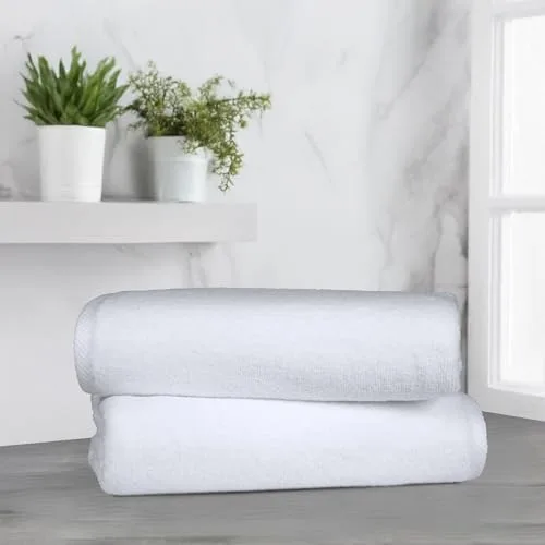 Amazon Basics ▫️ Conjunto de toalhas de banho 100% algodão, toalha de duche 70 x 140 cm, branca, embalagem com 2 unidades 2