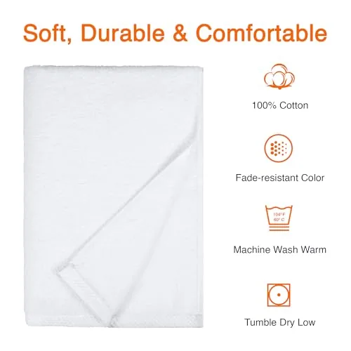 Amazon Basics ▫️ Conjunto de toalhas de banho 100% algodão, toalha de duche 70 x 140 cm, branca, embalagem com 2 unidades 3