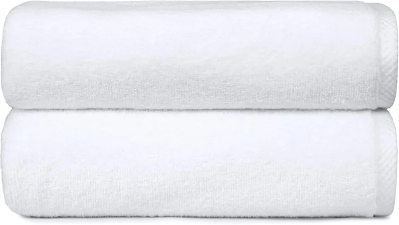 Amazon Basics ▫️ Conjunto de toalhas de banho 100% algodão, toalha de duche 70 x 140 cm, branca, embalagem com 2 unidades