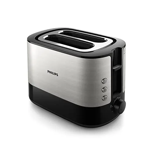PHILIPS ▫️ Tostadeira Viva Collection, 2 ranhuras extra-largas, função integrada para pãezinhos, 7 níveis de intensidade, tabuleiro recolhedor de migalhas amovível, cinzento (metal) (HD2637/90) 2