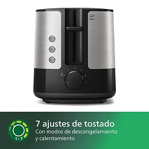 PHILIPS ▫️ Tostadeira Viva Collection, 2 ranhuras extra-largas, função integrada para pãezinhos, 7 níveis de intensidade, tabuleiro recolhedor de migalhas amovível, cinzento (metal) (HD2637/90) 3