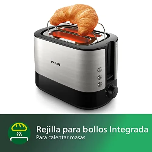 PHILIPS ▫️ Tostadeira Viva Collection, 2 ranhuras extra-largas, função integrada para pãezinhos, 7 níveis de intensidade, tabuleiro recolhedor de migalhas amovível, cinzento (metal) (HD2637/90) 4