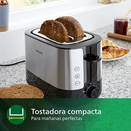 PHILIPS ▫️ Tostadeira Viva Collection, 2 ranhuras extra-largas, função integrada para pãezinhos, 7 níveis de intensidade, tabuleiro recolhedor de migalhas amovível, cinzento (metal) (HD2637/90) 6