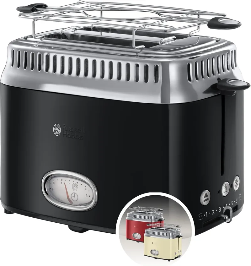 Russell Hobbs ▫️ Torradeira de 2 Ranhuras, Cor, 1300 W, Aço Inoxidável, Preto, Ref. 21681-56