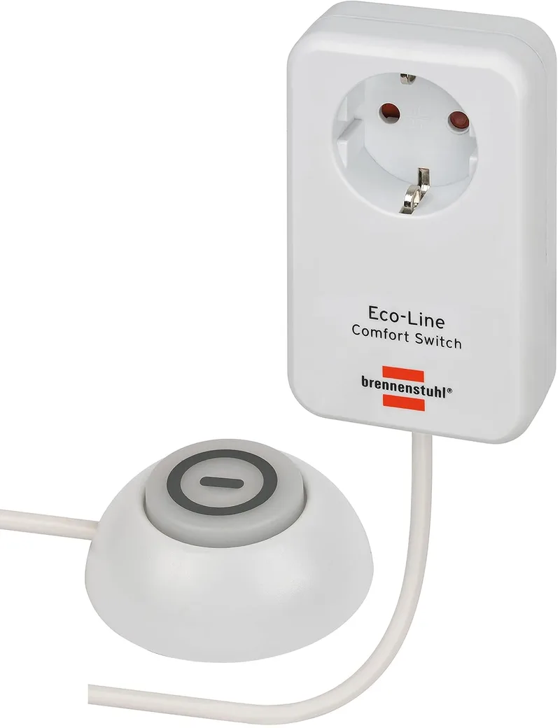 Brennenstuhl ▫️ Adaptador Eco Line Comfort Switch EL CSA 1 (tomada com interruptor manual/de pé iluminado, com proteção tátil melhorada, cabo de 1,5 m)