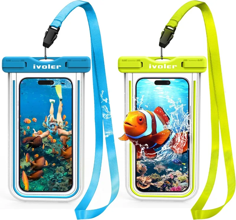 ivoler ▫️ [Certificado IPX8 [2 unidades] Bolsa impermeável universal para telemóveis Xiaomi, iPhone, Samsung Galaxy, Huawei, smartphones, moedas, passaporte, etc. (Azul + Verde)