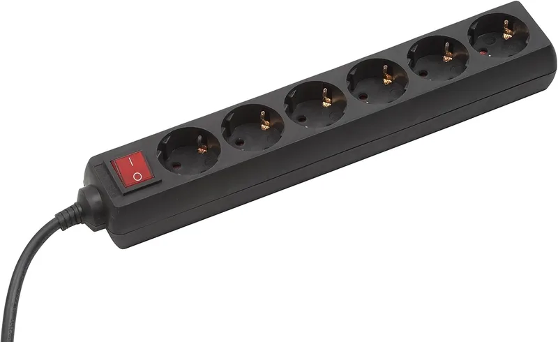Meister ▫️ extensão eléctrica de 6 vias, 1,4 m, preto, interrutor, 7430520