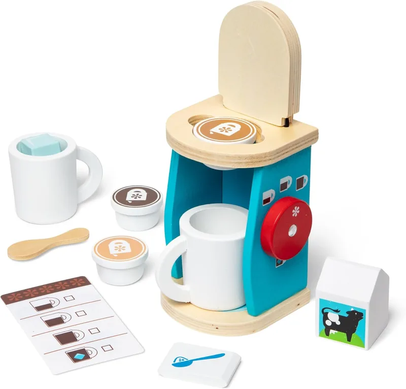 Melissa & Doug ▫️ Conjunto de Madeira para Preparar e Servir Café, Brinquedos de Imitação, Brinquedos de Madeira para Crianças, a partir dos 3 anos, Presente para Meninos ou Meninas
