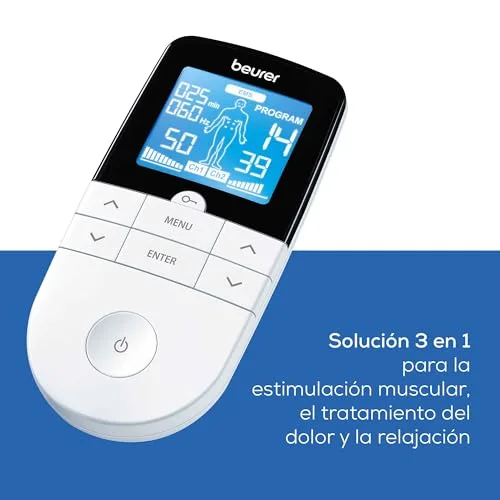 Beurer ▫️ EM 49 TENS/EMS digital, aparelho de estimulação elétrica 3 em 1 para alívio da dor e treino, com função de massagem, inclui 4 elétrodos, cor: branco 3