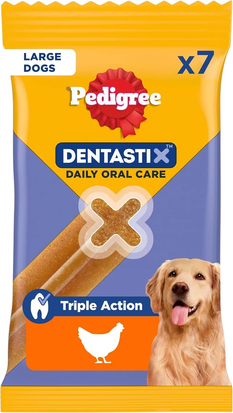 Pedigree ▫️ DENTASTIX - Snacks dentais para consumo diário para cães de grande porte, 10 x 7 snacks com frango