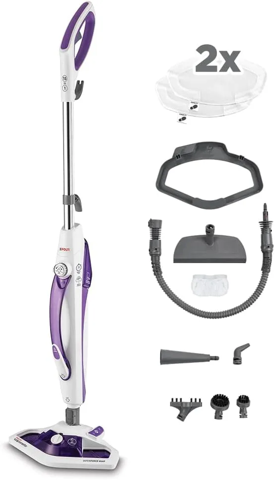 Polti ▫️ Vaporetto SV440 Double, esfregona a vapor 2 em 1 com aspirador portátil, 1500 W, aquecimento 15 seg., 11 acessórios, depósito amovível, branco/roxo