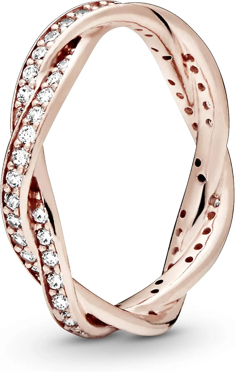PANDORA ▫️ Anel em prata rosa com zircónia e design trançado