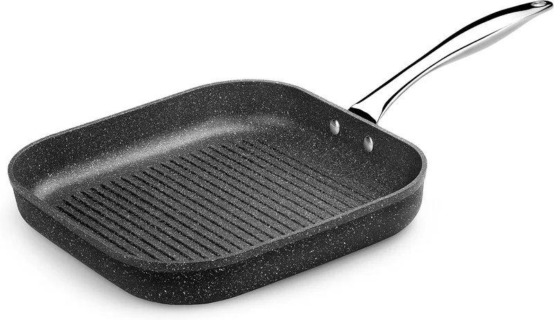Monix ▫️ Mineral | Grelha quadrada com ranhuras, 28 cm | Adequada para todos os tipos de fogões, incluindo os de indução