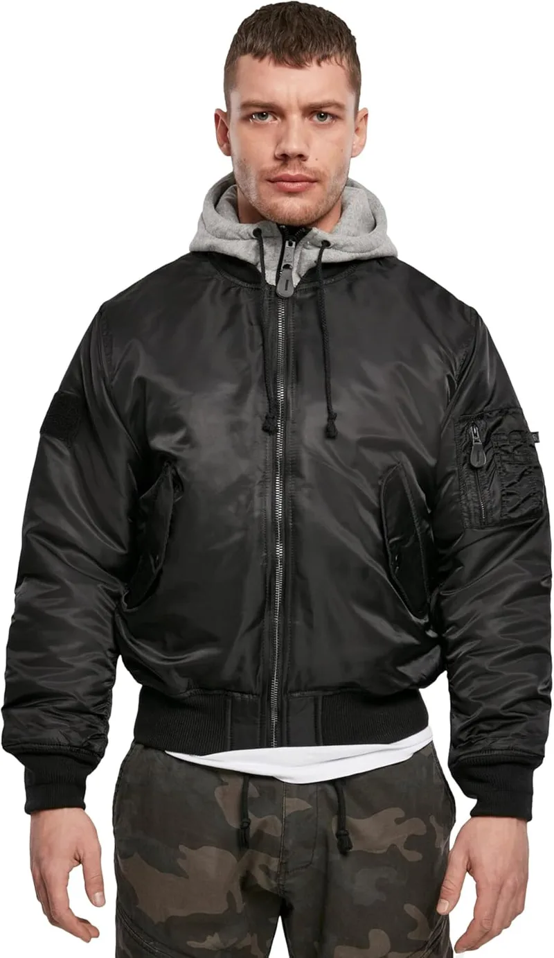 Brandit ▫️ Casaco bomber para homem MA1 Sweathood Preto