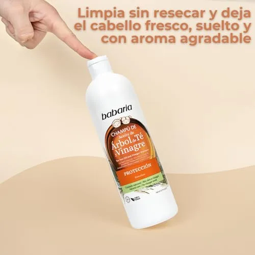 Babaria ▫️ Champô para Crianças sem Parabenos 700 ml | Champô de Árvore do Chá com Vinagre | Previne problemas relacionados com insetos que picam o couro cabeludo | Para todos os tipos de cabelo | Vegano 3