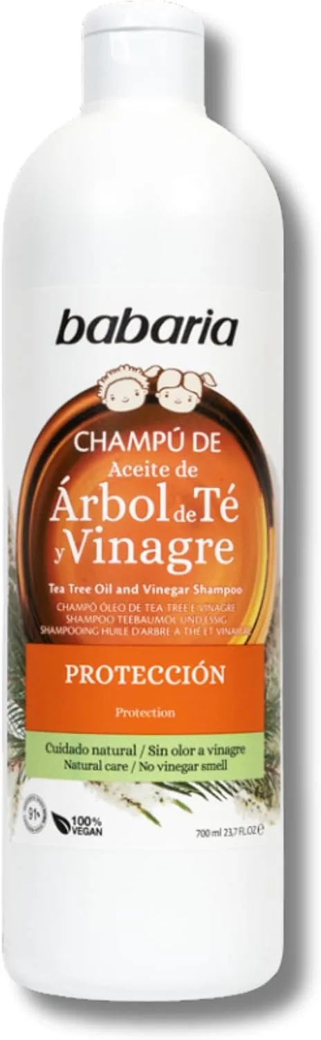 Babaria ▫️ Champô para Crianças sem Parabenos 700 ml | Champô de Árvore do Chá com Vinagre | Previne problemas relacionados com insetos que picam o couro cabeludo | Para todos os tipos de cabelo | Vegano