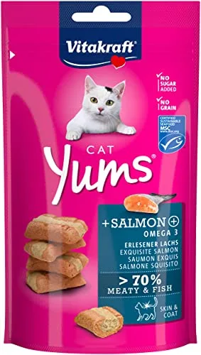 Vitakraft ▫️ Cat YUMS, guloseimas para gatos, snack macio para gatos recheado com salmão, em saco com fecho, tamanho para armazenamento, sem adição de açúcar (9 x 40 g) 2