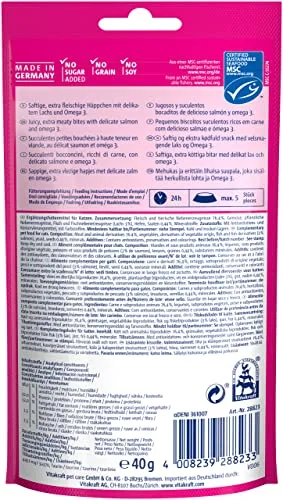 Vitakraft ▫️ Cat YUMS, guloseimas para gatos, snack macio para gatos recheado com salmão, em saco com fecho, tamanho para armazenamento, sem adição de açúcar (9 x 40 g) 3