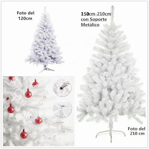 SOLAGUA NAVIDAD ▫️ SOLAGUA Árvore de Natal Artificial com Efeito Brilhante, Árvores com Folhas de Espumilão, de 120 cm a 210 cm, de Primeira Qualidade, com Aspecto Super Natural e Suporte Metálico.(Branco Brilhante, 180 cm, 477 ramos) 4