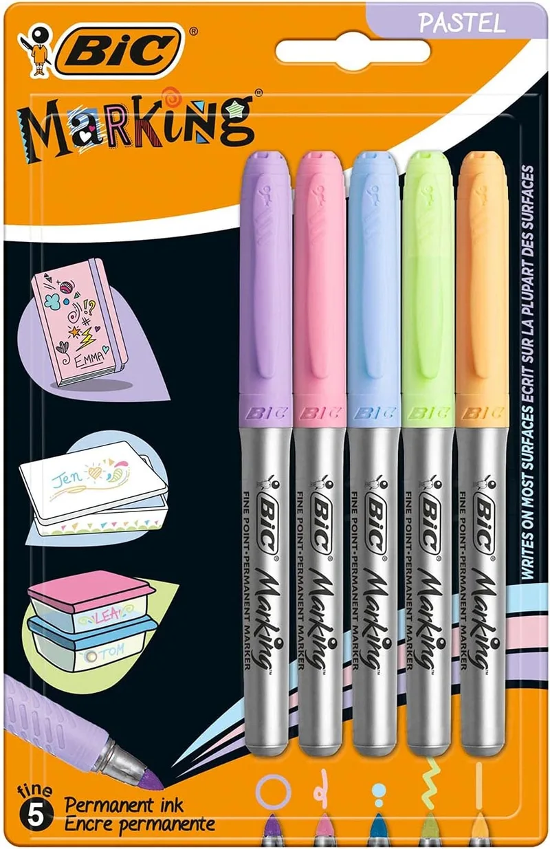 BIC ▫️ Marcadores Intensity Permanent Fine Finish - Cores pastel sortidas, blister de 5