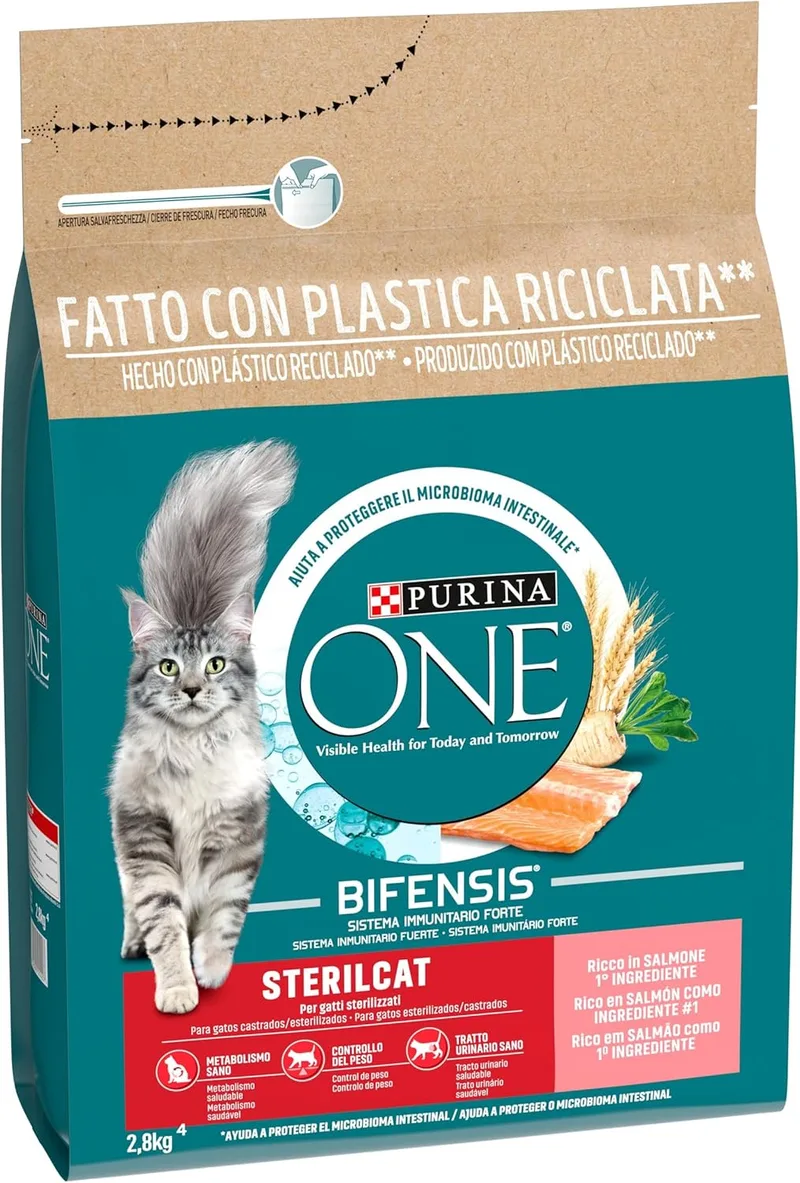 PURINA ONE ▫️ Bifensis Alimento para gatos adultos esterilizado com salmão, saco de 2,8 kg
