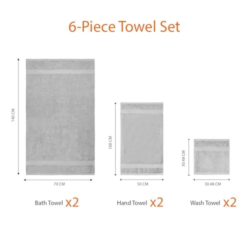 Amazon Basics ▫️ Conjunto completo de toalhas de banho 100% algodão: 2 toalhas de banho + 2 toalhas de mão + 2 toalhas de lavatório, cinzento, embalagem de 6 unidades 4
