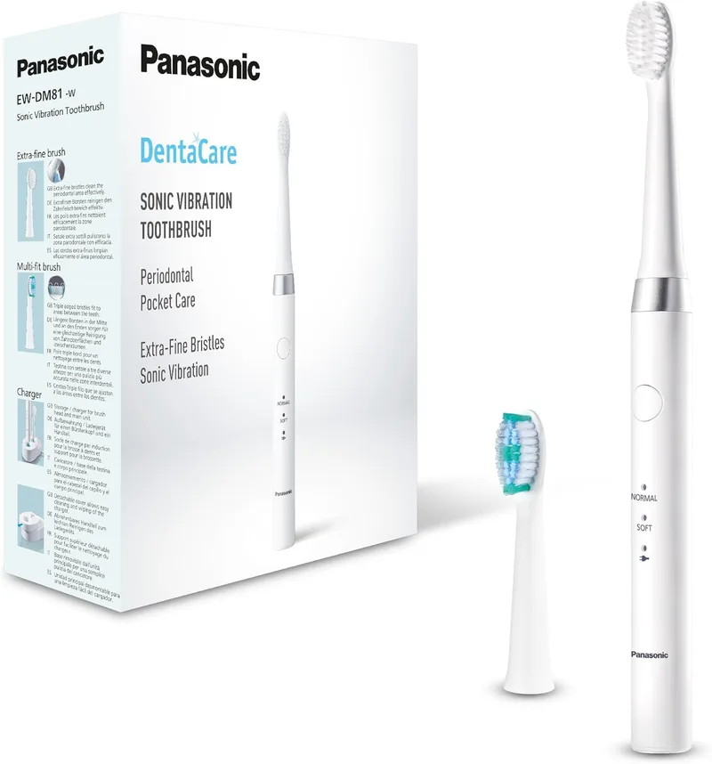 Panasonic ▫️ EW-DM81-W503 Escova de dentes eléctrica sónica, recarregável (2 cabeças de escova, 2 modos de funcionamento, 31 000 vibrações por minuto, design leve)