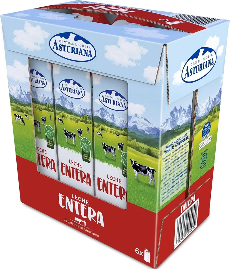 Central Lechera Asturiana ▫️ Leite Integral UHT Em embalagem de cartão 6x1L