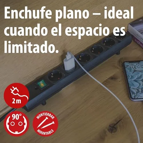 Brennenstuhl ▫️ Comfort Line – extensão com 6 tomadas para montagem (cabo de 2 m, interruptor iluminado, para montagem, ficha plana) Preto 2