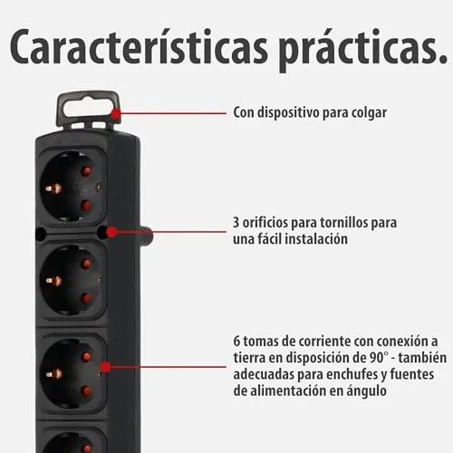 Brennenstuhl ▫️ Comfort Line – extensão com 6 tomadas para montagem (cabo de 2 m, interruptor iluminado, para montagem, ficha plana) Preto 3