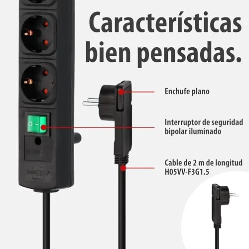 Brennenstuhl ▫️ Comfort Line – extensão com 6 tomadas para montagem (cabo de 2 m, interruptor iluminado, para montagem, ficha plana) Preto 4