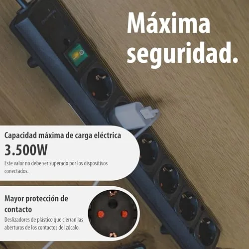 Brennenstuhl ▫️ Comfort Line – extensão com 6 tomadas para montagem (cabo de 2 m, interruptor iluminado, para montagem, ficha plana) Preto 5