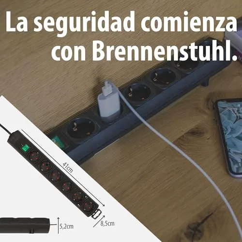 Brennenstuhl ▫️ Comfort Line – extensão com 6 tomadas para montagem (cabo de 2 m, interruptor iluminado, para montagem, ficha plana) Preto 6