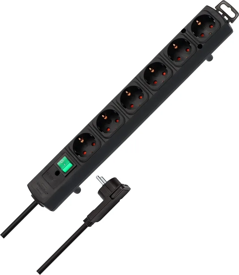 Brennenstuhl ▫️ Comfort Line – extensão com 6 tomadas para montagem (cabo de 2 m, interruptor iluminado, para montagem, ficha plana) Preto