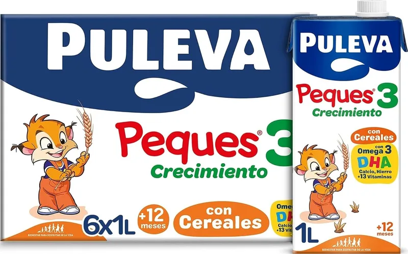 Puleva ▫️ Peques 3 Cereais Leite de Crescimento +12 Meses Embalagem de 6 x 1 l
