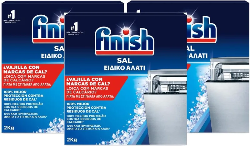 Finish ▫️ Sal para máquina de lavar louça função anti-calcário, 3 peças x 2 kg, Total 6 kg
