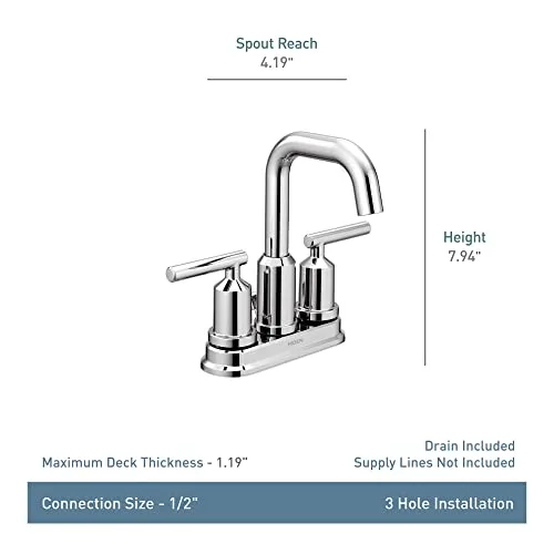 Moen ▫️ Torneira de casa de banho Gibson de duas alças, modelo Arc alta - 6150, cromada, 1 2