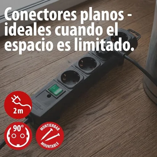 Brennenstuhl ▫️ Comfort Line - extensão com 4 tomadas para montagem (cabo de 2 m, interruptor iluminado, para montagem, ficha plana) Preto 2